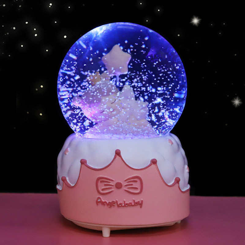 原创晚安宝贝水晶球音乐盒彩灯音乐自动飘雪儿童女生生日礼物现货