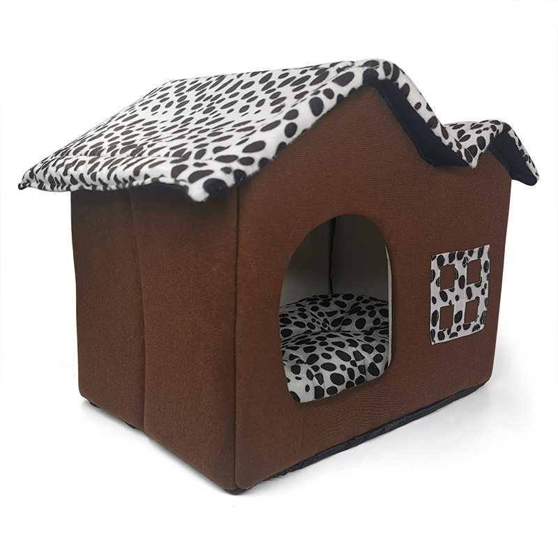 保暖狗窝双顶斑点房子 可拆洗宠物垫子 半封闭狗床 泰迪宠物用品