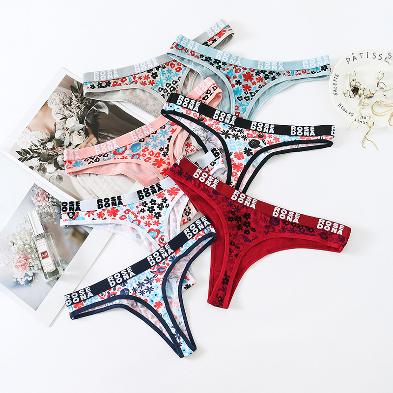 跨境欧美性感印花丁字裤棉档中低腰时尚字母女士短内裤外贸亚马逊