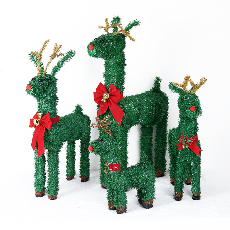 圣诞绿色草编鹿圣诞树周边装饰麋鹿  圣诞节驯鹿商场橱窗场景布置