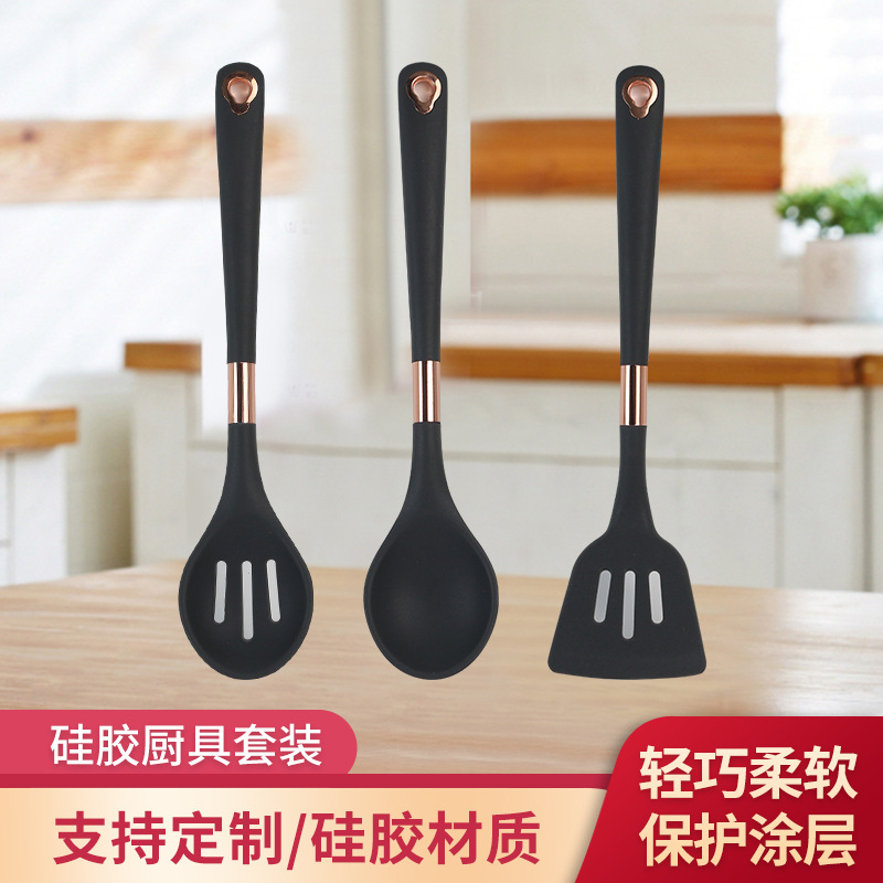 硅胶厨具套装不粘锅厨房用具烹饪勺铲10件套收纳桶装烘焙工具