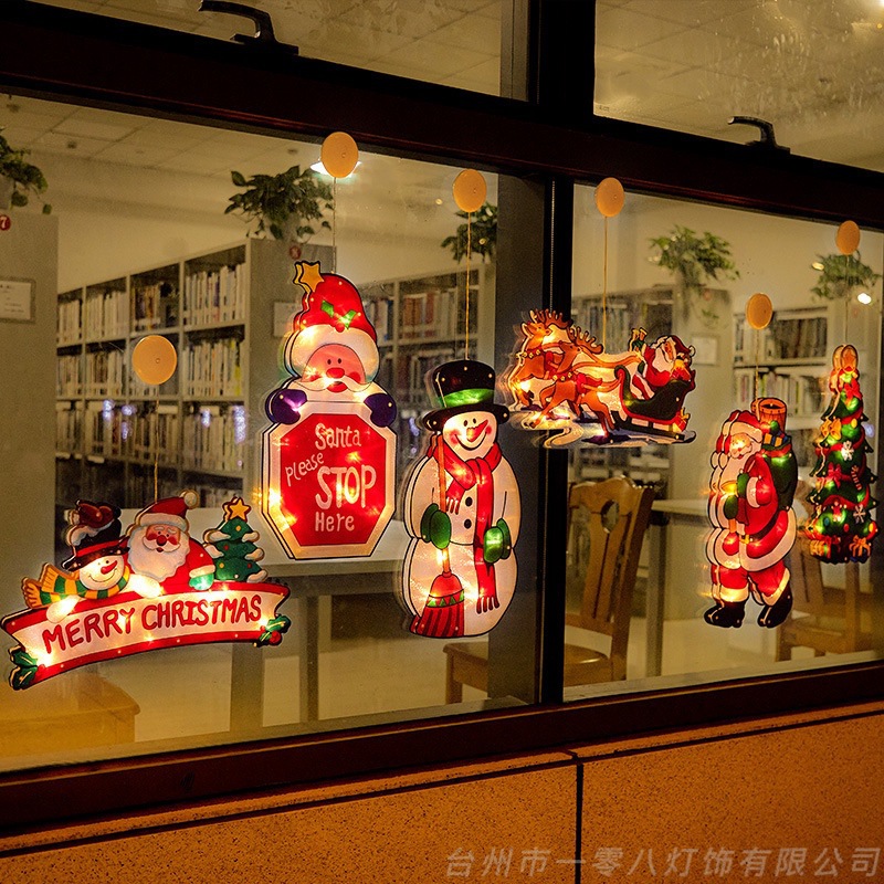 LED圣诞老人雪人PVC造型吸盘灯圣诞树网红彩灯橱窗圣诞装饰灯