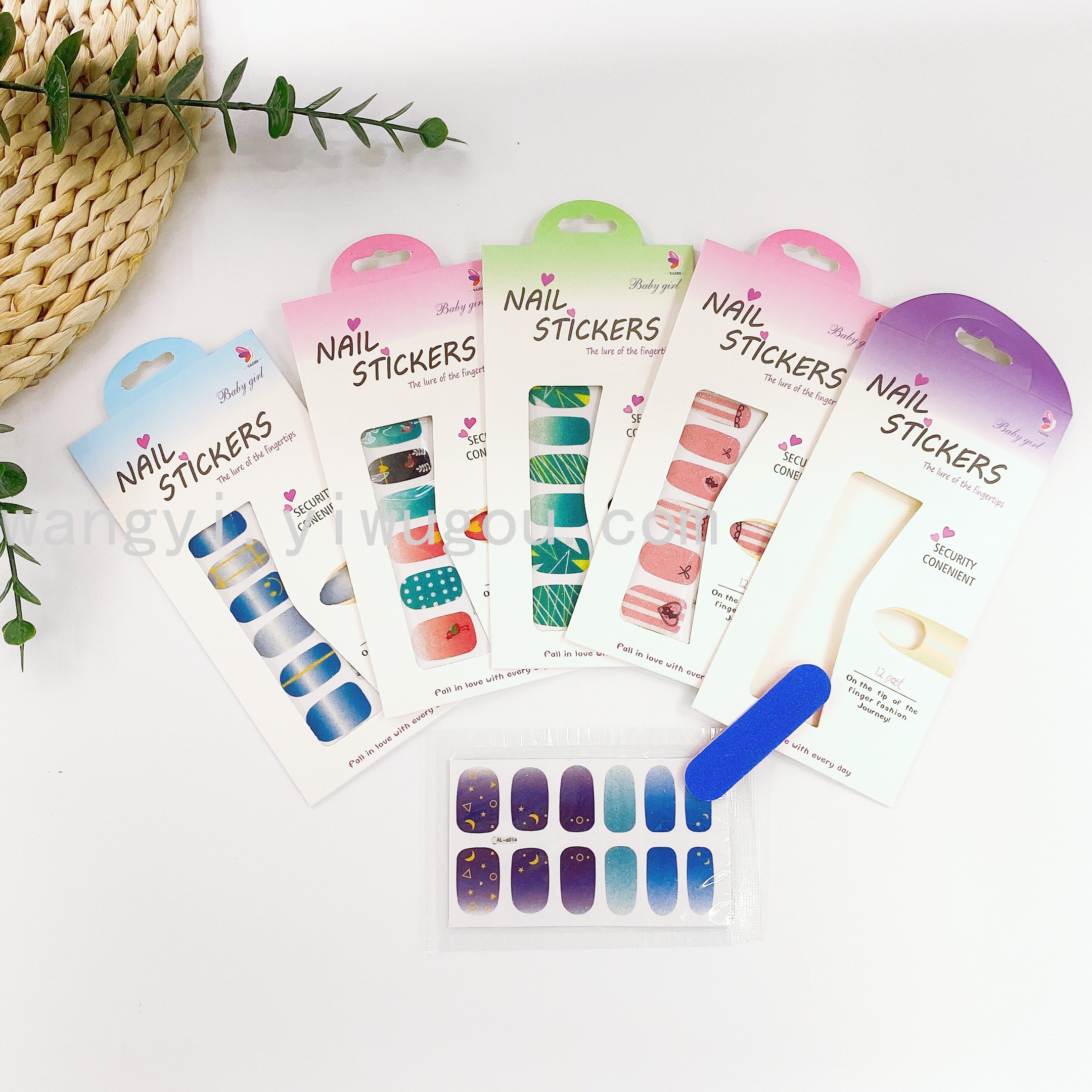 跨境新款指甲贴纸 假指甲贴 自带指甲锉  防水美甲贴 贴纸 AL