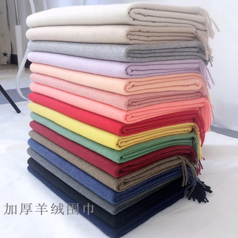 工厂直销新款羊绒围巾女秋冬纯色大红加厚女定制LOGO礼品围脖批发