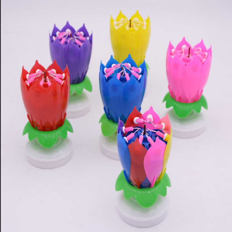 莲花音乐蜡烛生日蜡烛开花双层旋转莲花蜡烛蛋糕蜡烛