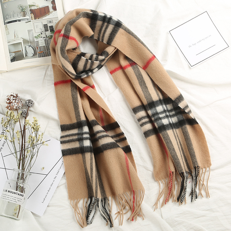 新款中性格子羊绒围巾男女通用围巾团体定制保暖披肩加厚围脖纯色