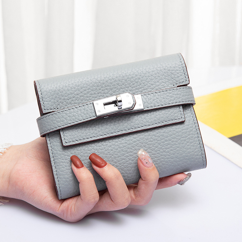 女士钱包款新钱夹wallet 凯莉牛皮短款零钱包真皮欧美大牌purse