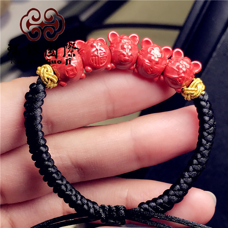 高含量朱砂手串帝王砂五虎朱砂手链本命年手饰2022虎年手链年货