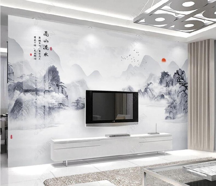 水墨山水电视背景墙壁纸壁画现代简约中式墙纸客厅影视墙装饰墙布