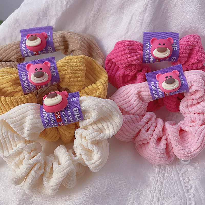 草莓熊大肠发圈少女小熊发绳韩国灯芯绒扎头发头绳高弹力不伤发饰