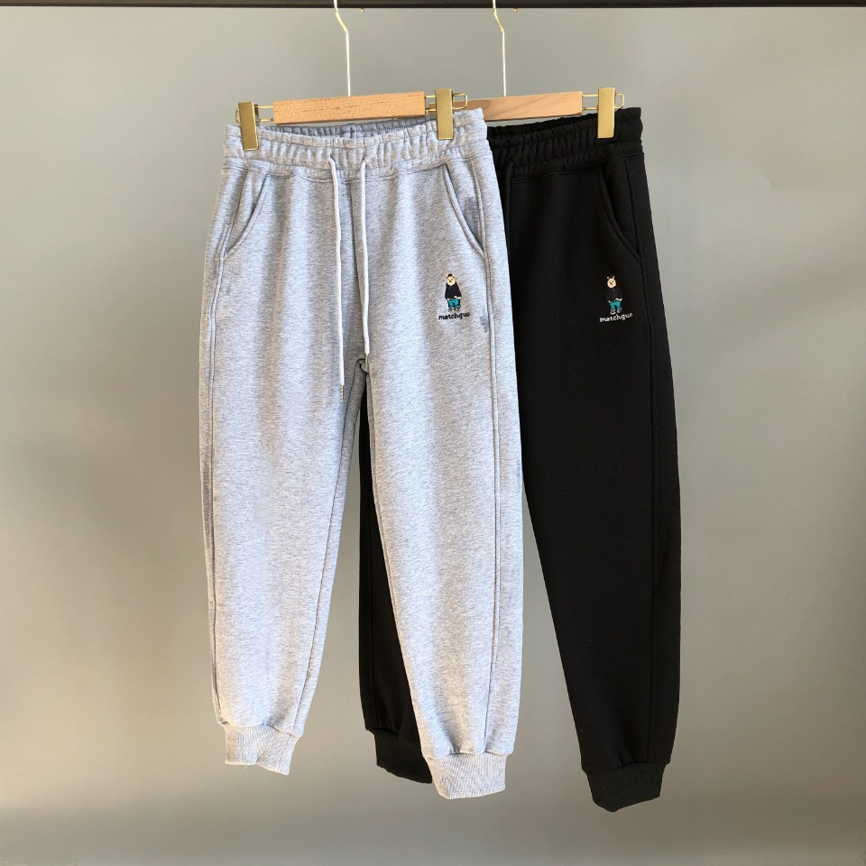 2色小熊刺绣加绒运动裤潮流宽松情侣休闲保暖卫裤21秋冬新款