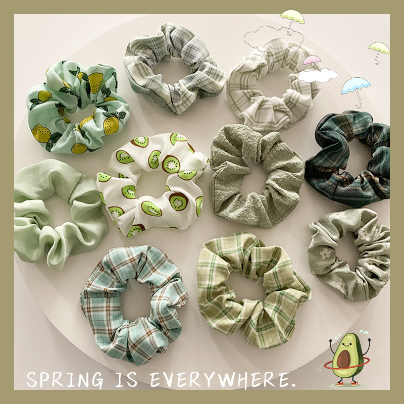 网红同款格子大肠发圈新款潮流弹力皮筋学生森系布艺头绳现货批发