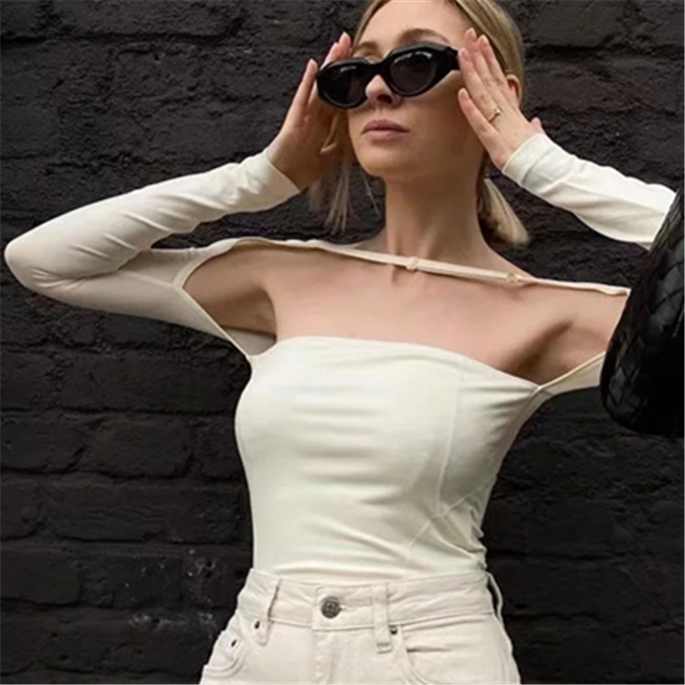 潮流网红假两件打底衫春夏女装新款镂空调节扣设计上衣辣妹T恤