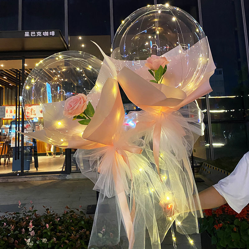 网红波波球发光火爆款带灯气球花夜光地推花束材料玫瑰花气球摆摊