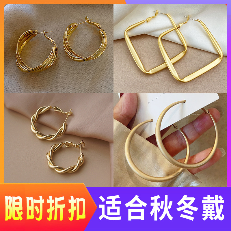 港风复古耳环925银针ins冷淡风金属耳圈夸张高级感耳坠欧美耳饰女