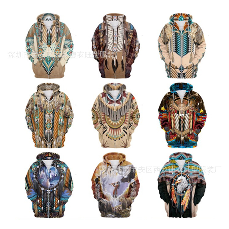 新款外贸爆款 印第安人民族元素系列3D卫衣 cos时尚3D印花连帽衫