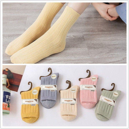 Autumn and Winter New Male and Female Middle Tube Socks Double Needle Thick Cotton Socks Solid Color Blype Warm-Keeping Socks Factory Wholesale