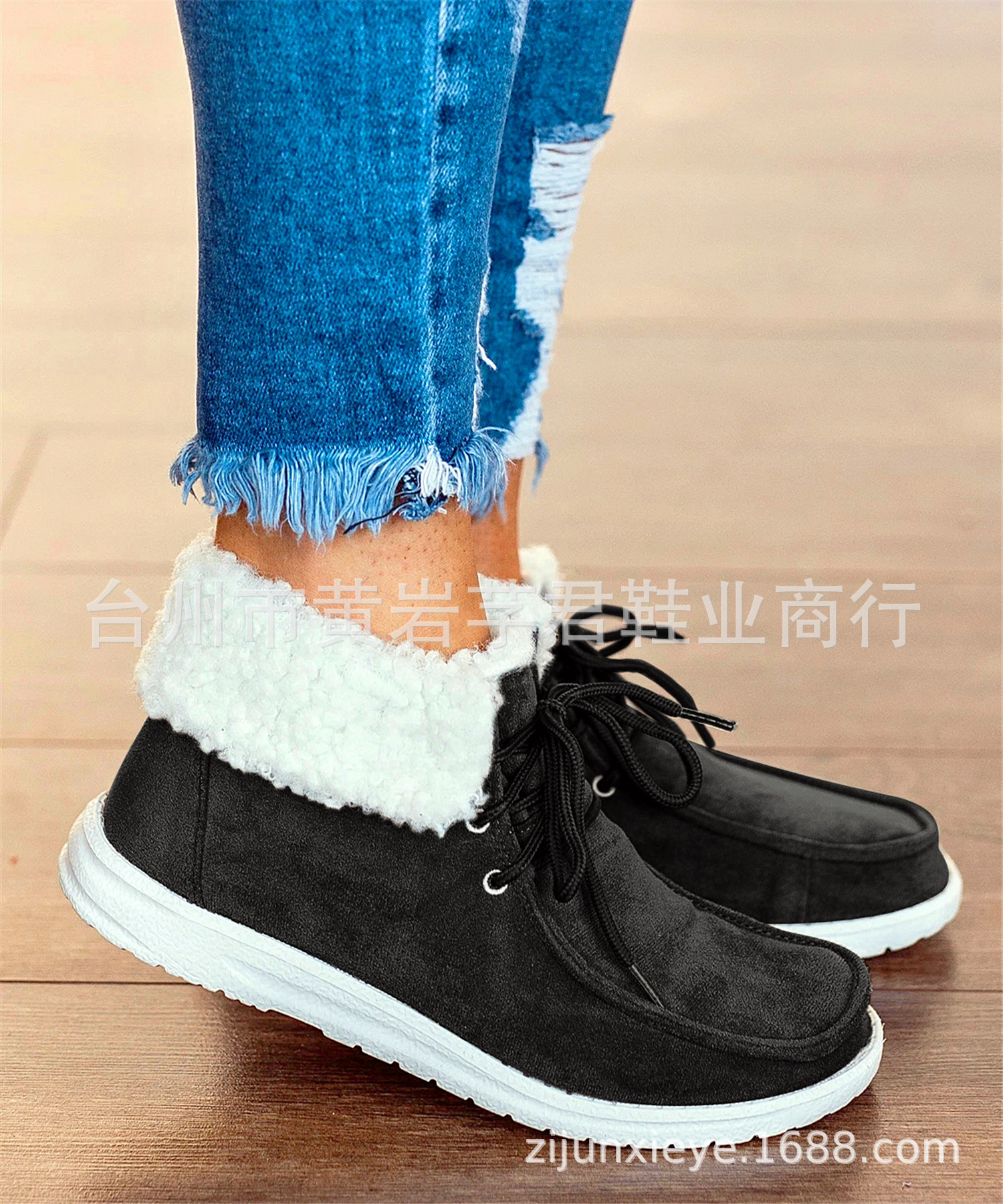 翻毛雪地靴女2021秋冬季新款跨境外贸大码松糕厚底加厚绒保暖棉鞋