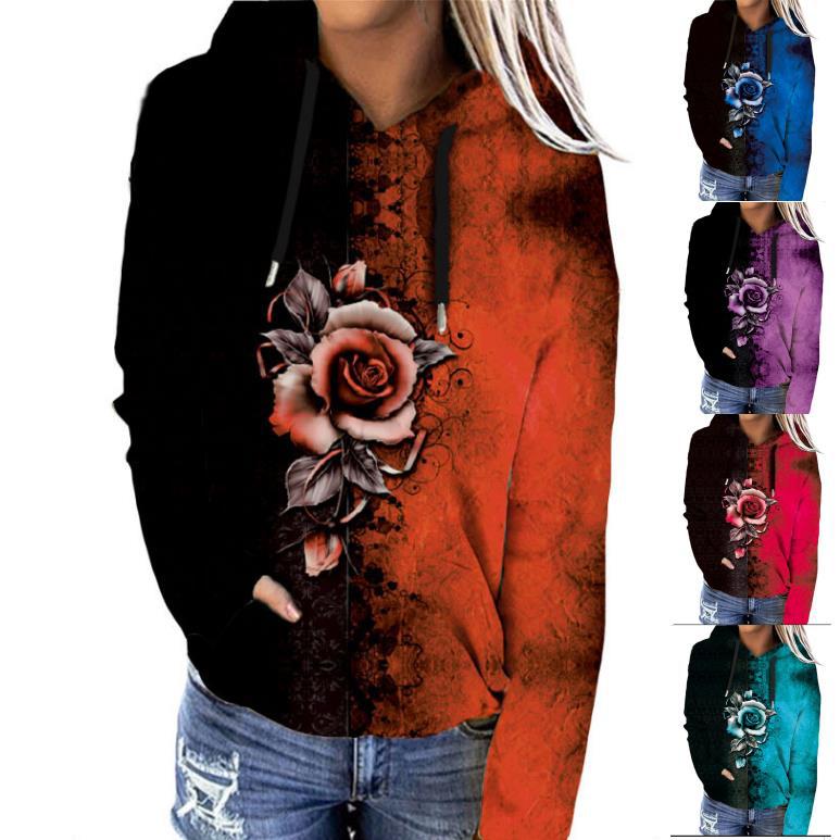 2021秋冬新品长袖印花宽松连帽卫衣独立站热卖印花连帽抓绒卫衣女