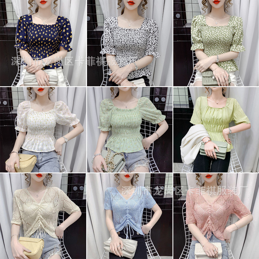 地摊货热卖产品夏季外贸女装韩版新款女装短袖雪纺衫杂款女式短袖