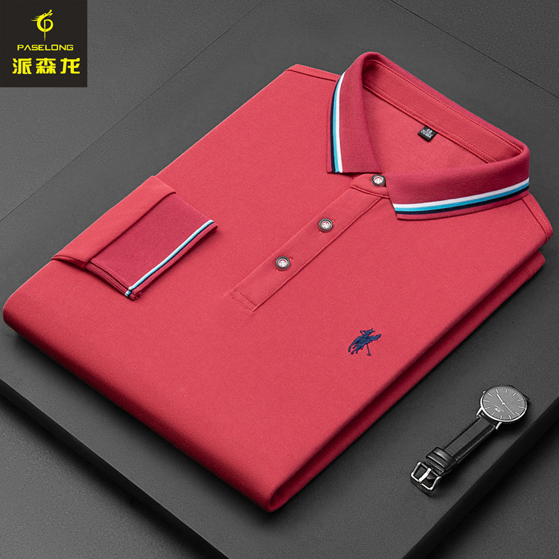 派森龙男装2021秋冬中青年男士长袖T恤POLO衫纯色刺绣翻领t恤男式