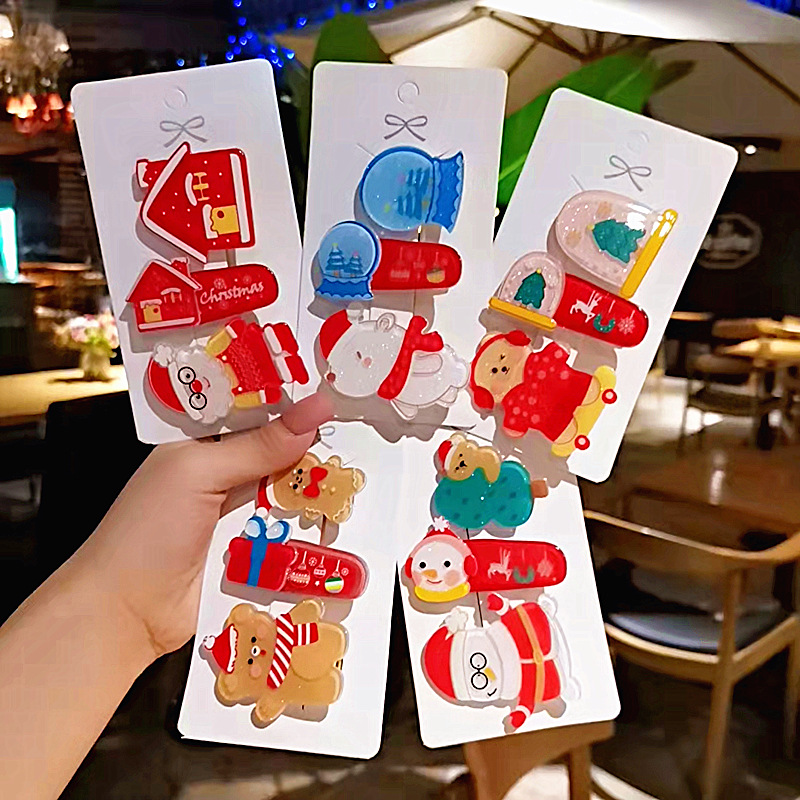 日韩新款圣诞节发夹森系甜美刘海夹亚克力一字侧边夹节日发卡发饰