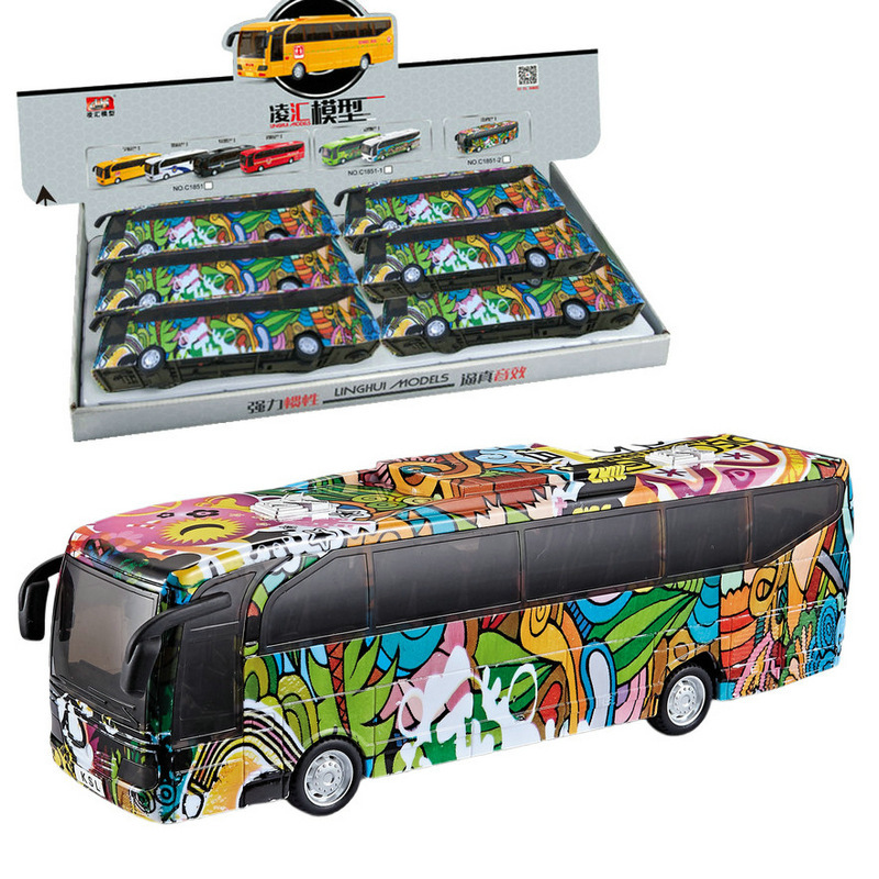 6只装惯性声光巴士车1851-2仿真益智车模型过家家儿童玩具批发