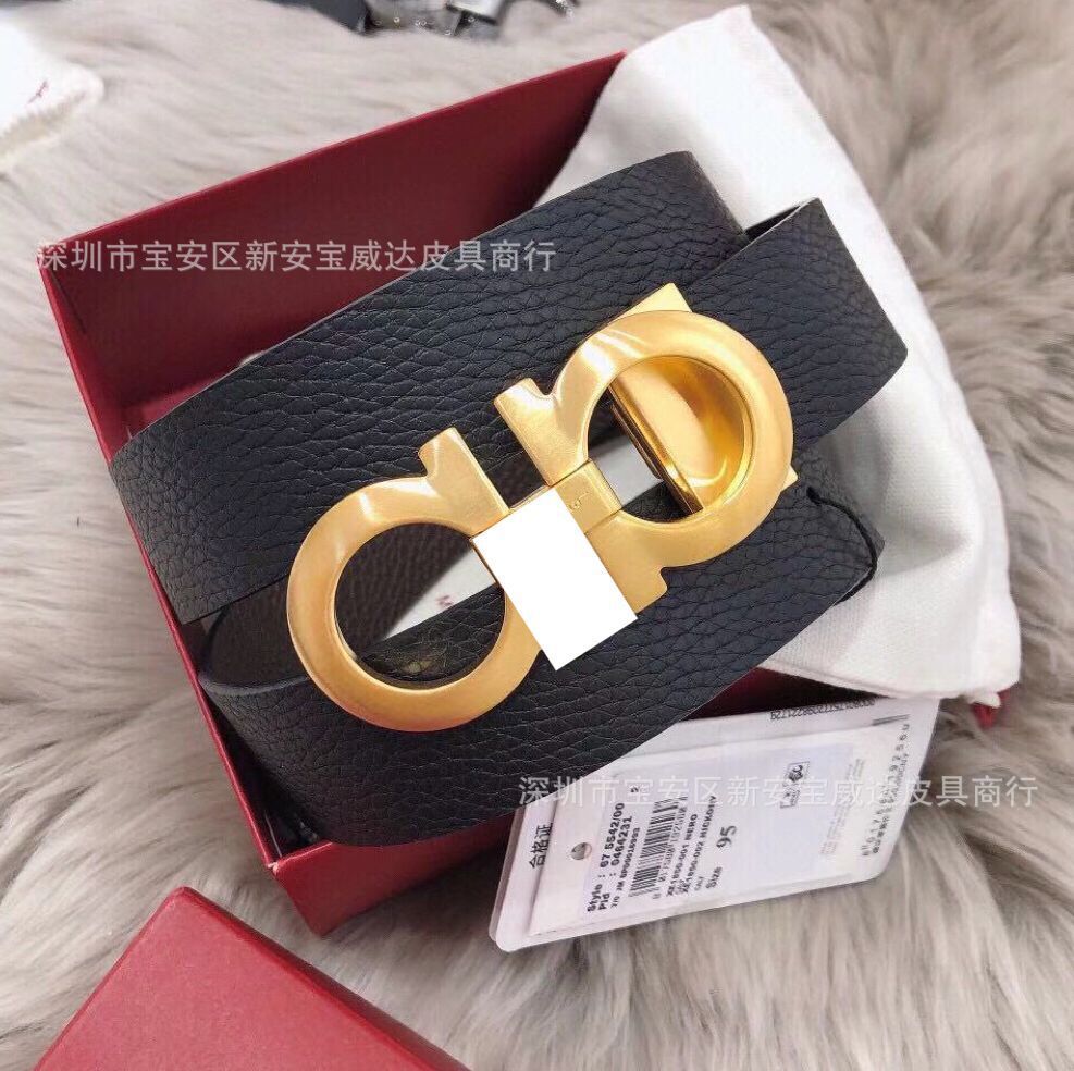 外贸爆款F扣原单男士皮带 进口头层牛皮简约百搭板扣腰带工厂直销