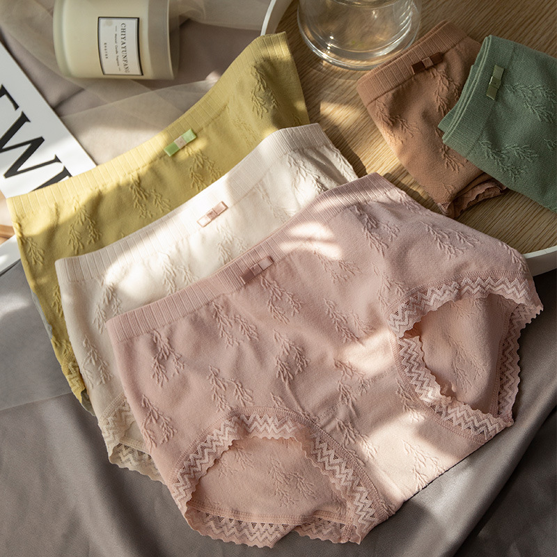 爆款纯棉裆中腰莫代尔超弹无缝大码内裤新款提花蕾丝边包臀三角裤