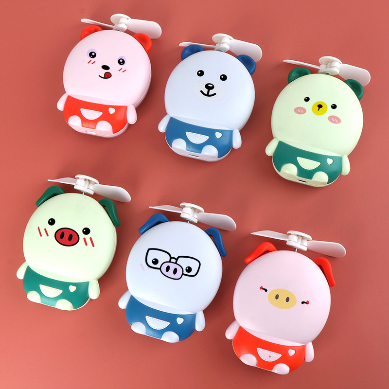 小风扇USB可充电led补光灯卡通迷你可爱手持式电风扇手拿美化妆镜