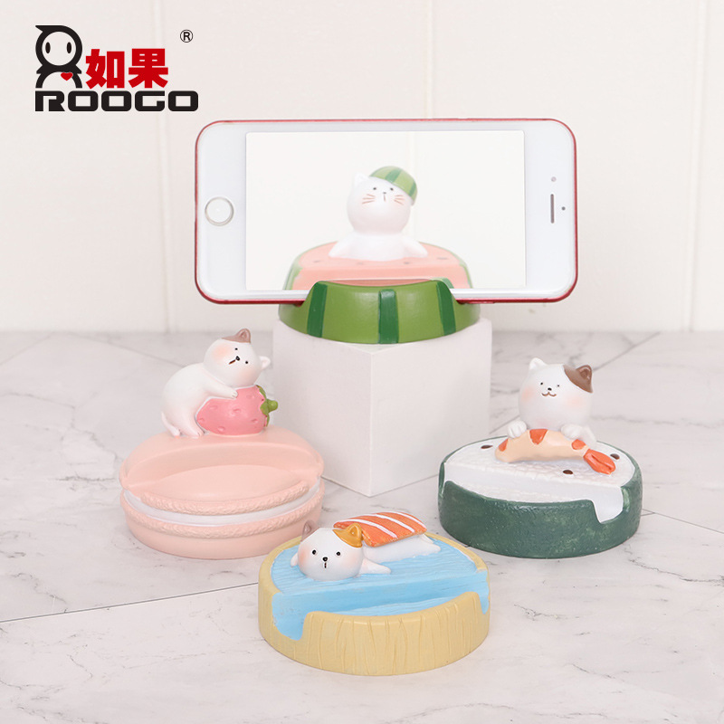 如果 卡通猫咪手机支架创意摆件桌面装饰平板支架树脂工艺品批发