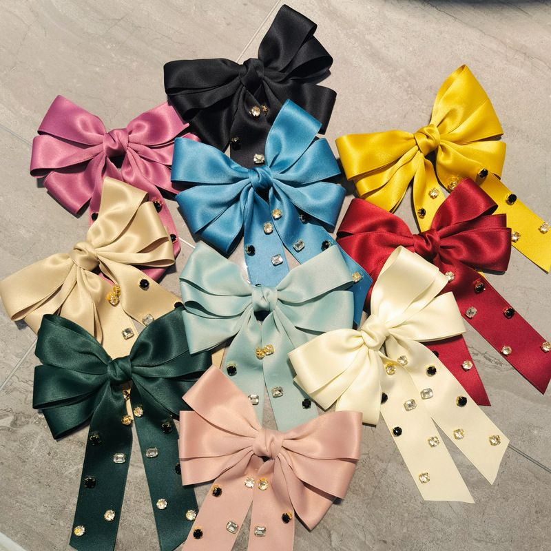 时尚网红发饰水钻三层长尾飘带蝴蝶结顶夹成人日系气质后脑勺发夹