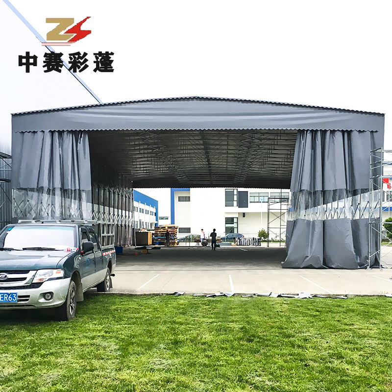 天津户外移动推拉电动帐篷防雨伸缩式折叠雨棚活动收缩遮阳蓬车棚