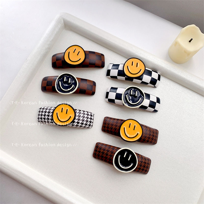 网红陈太同款棋盘格笑脸发夹刘海碎发夹千鸟格发卡边夹日韩大东门