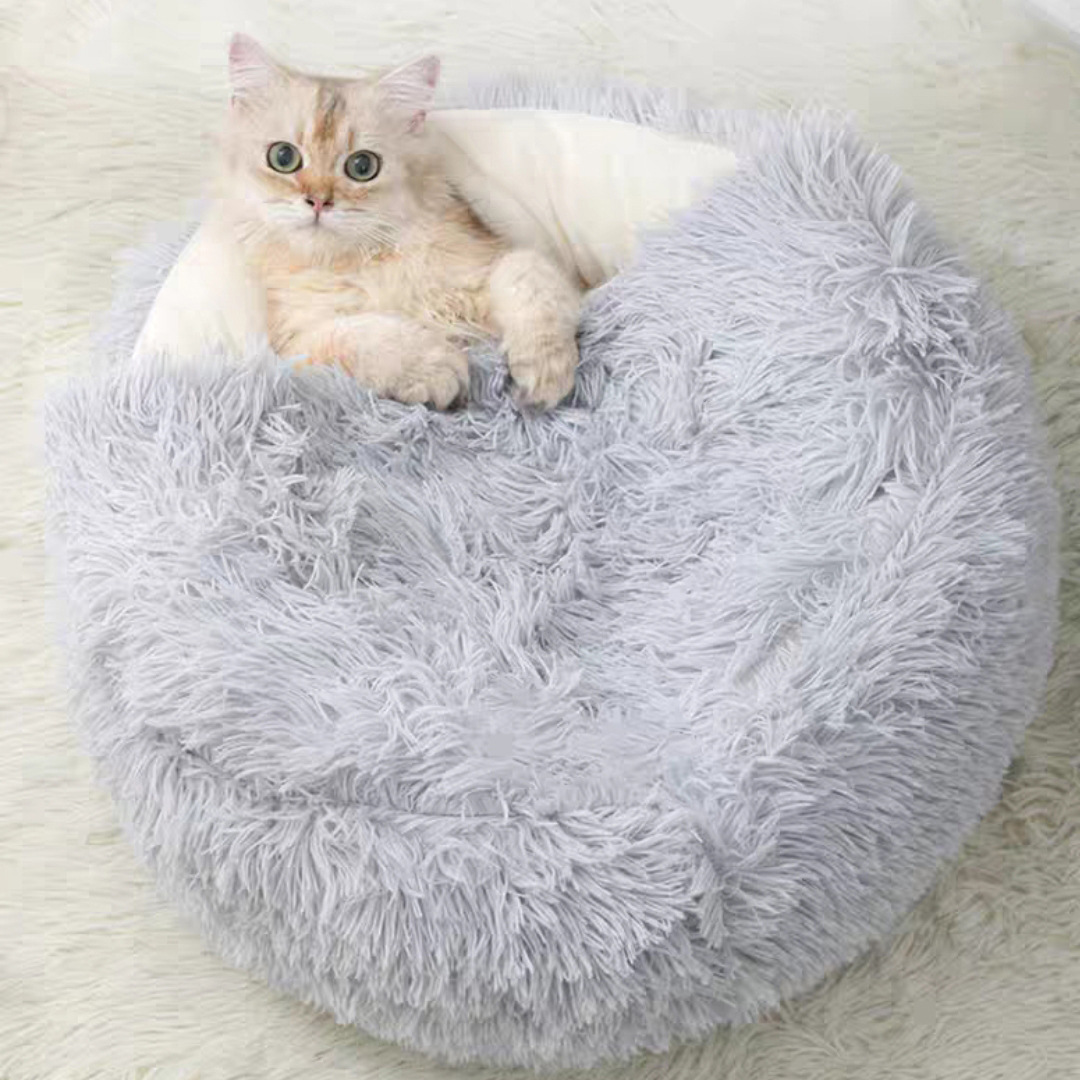 贝壳猫窝狗窝圆形长毛绒球宠物垫猫窝冬季加棉舒适保暖半包围猫窝