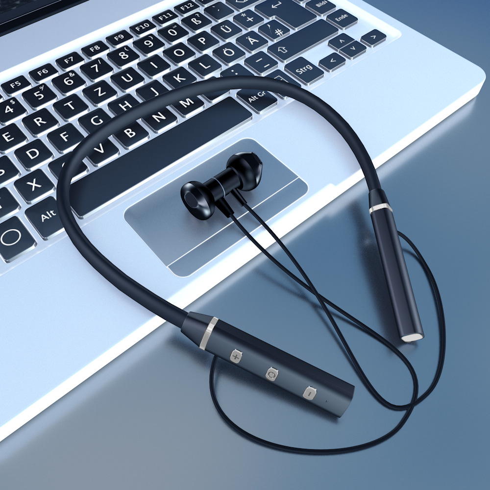 跨境新款无线蓝牙耳机5.0颈挂式立体声运动跑步金属磁吸 蓝牙耳机