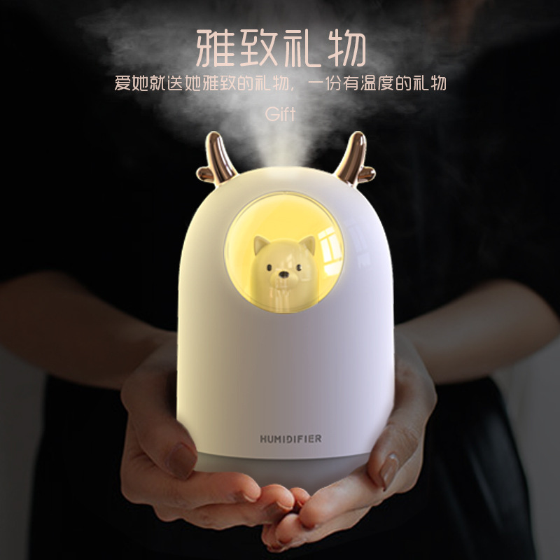 萌宠小鹿usb迷你加湿器家用静音小型桌面喷雾香薰空气加湿器