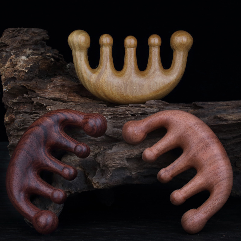 阿根廷绿檀球头按摩梳经典五齿大圆头加厚宽齿经络木梳天然无静电