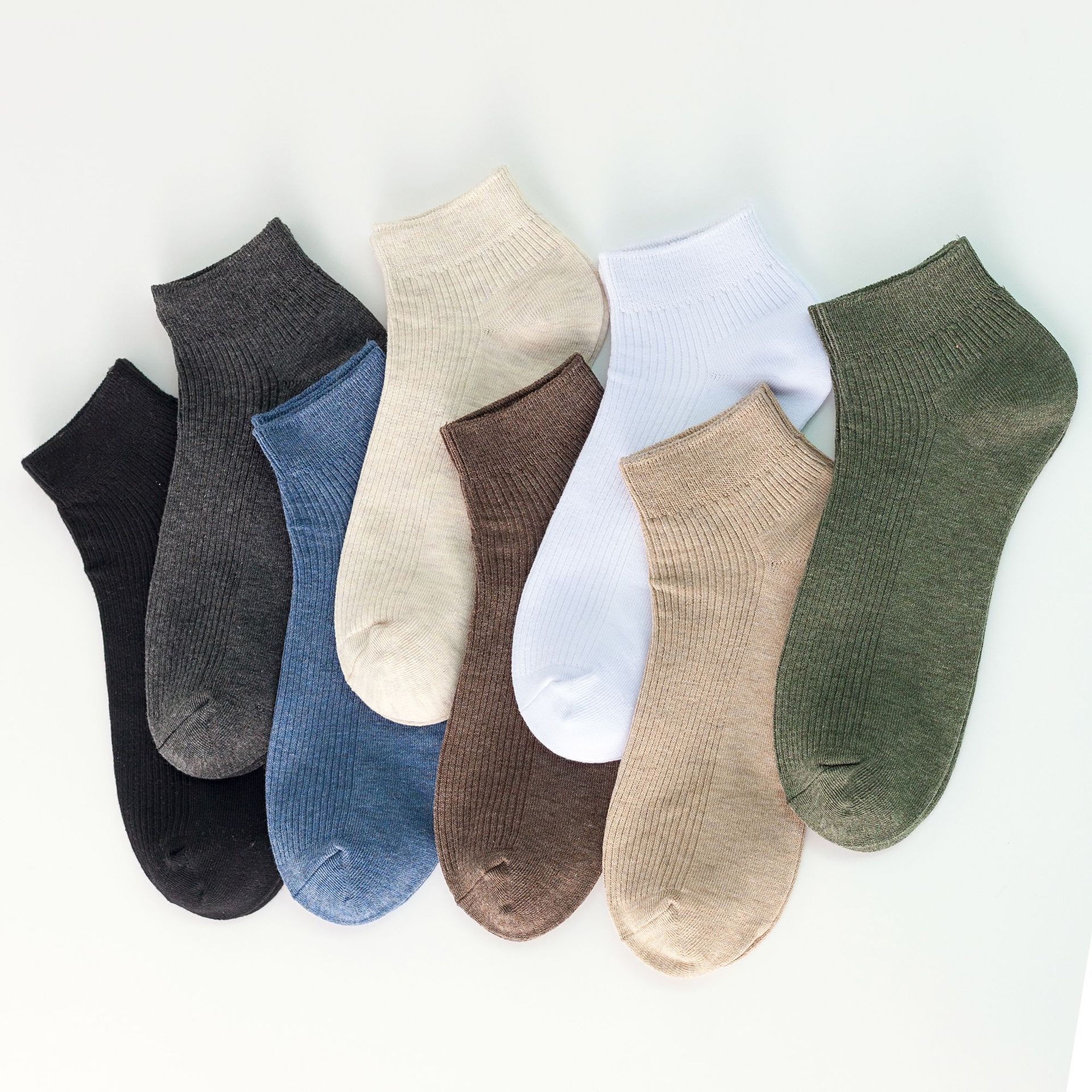 袜子 男士春夏季百搭双针纯色船袜 新款棉质竖条复古短袜透气男袜