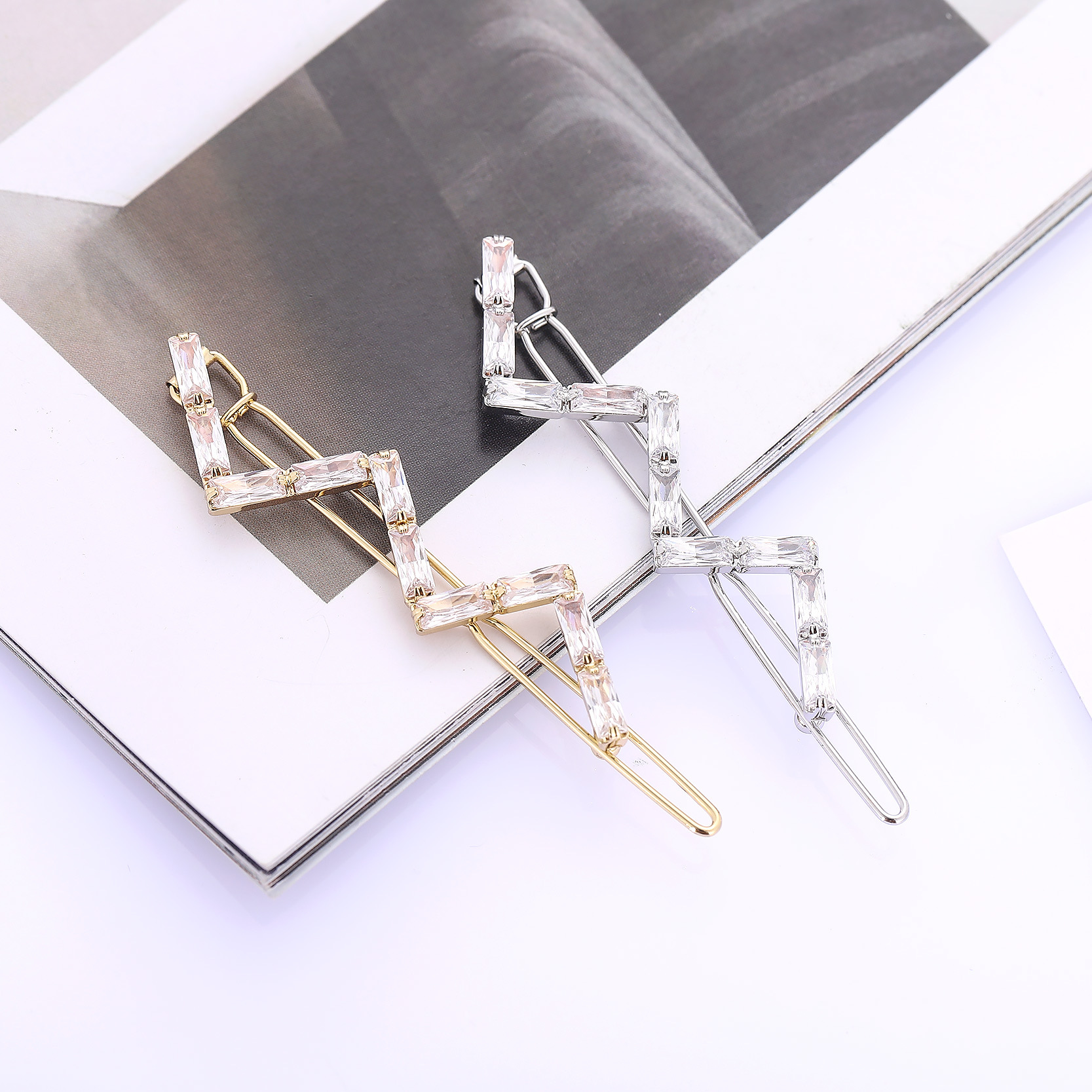 韩版新款S形水钻发夹  时尚气质小卡子发饰满钻波浪扭扭边夹配饰