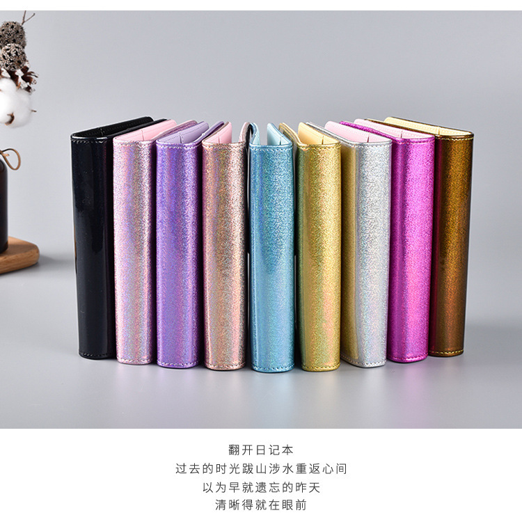 现货跨境炫彩镭射马卡龙活页笔记本创意a6记事本现金预算钱包本