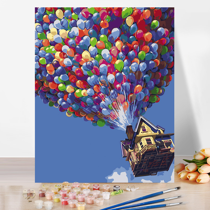 厂家跨境批发diy数字油画手绘油画简单填充数字画客厅装饰画气球