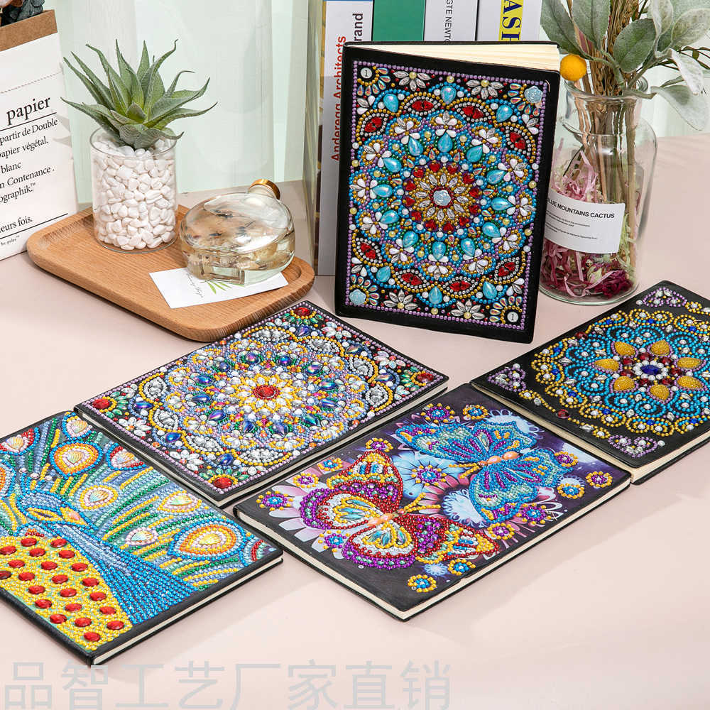 外贸DIY 5D钻石画笔记本异形钻A5创意皮面点钻作业本跨境礼