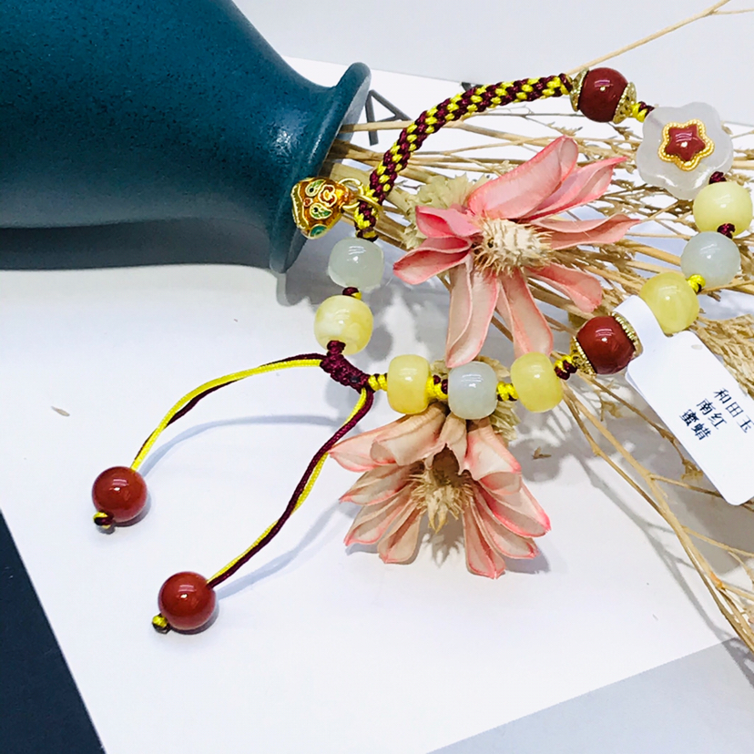 天然高品和田玉蜜蜡手链女 纯手工编织绳手串 送好友 闺蜜