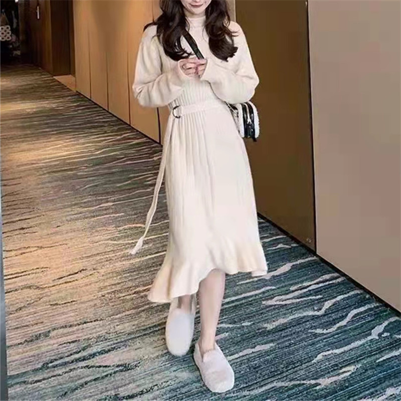 冬季女装气质长款内搭打底毛衣裙过膝配大衣长裙针织毛线连衣裙潮