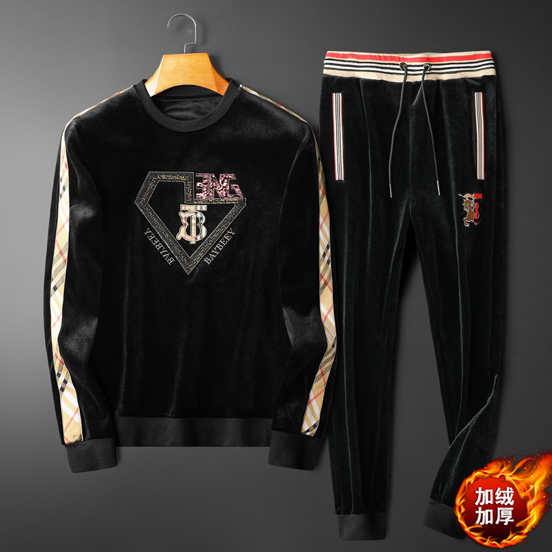 2021秋季新款男士金丝绒双面绒加厚圆领休闲运动套装（可单卖）