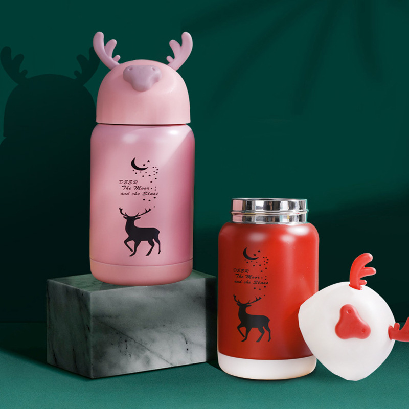 304不锈钢保温杯500ml儿童圣诞节迷你鹿角保温水杯温度杯公司礼品