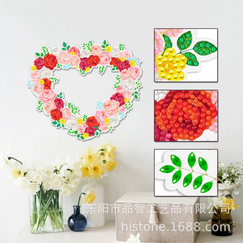 新品diy爱心钻石画花环5d满钻跨境钻石绣家居装饰挂件客厅水晶画