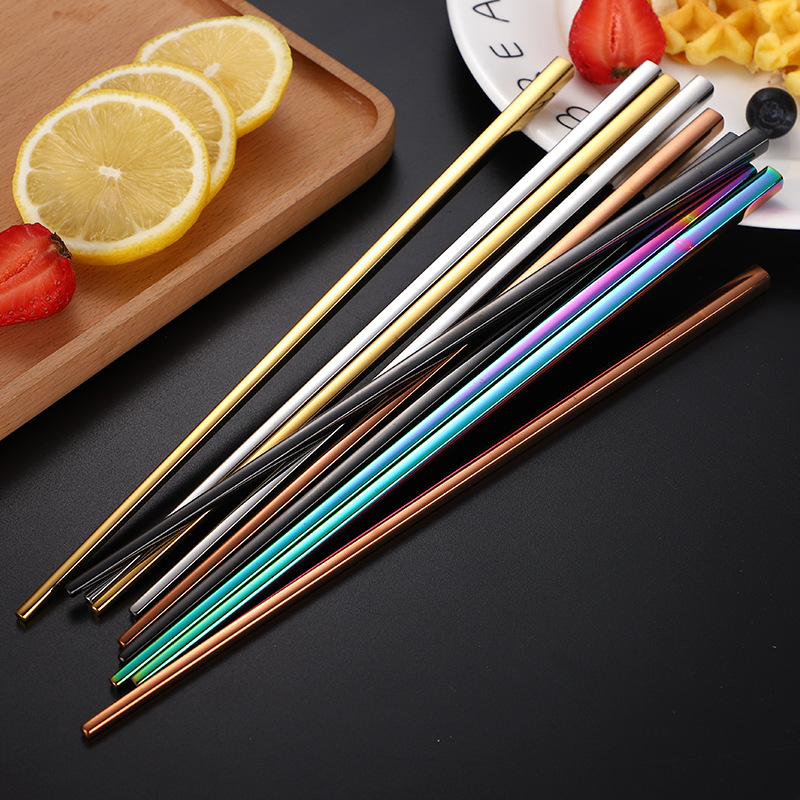 镀钛葡萄牙同款餐具304不锈钢筷子方形防烫防滑家用酒店套装批发