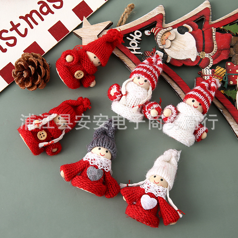 新款创意圣诞节毛线天使挂件儿童可爱公仔娃娃礼物花环圣诞树吊件